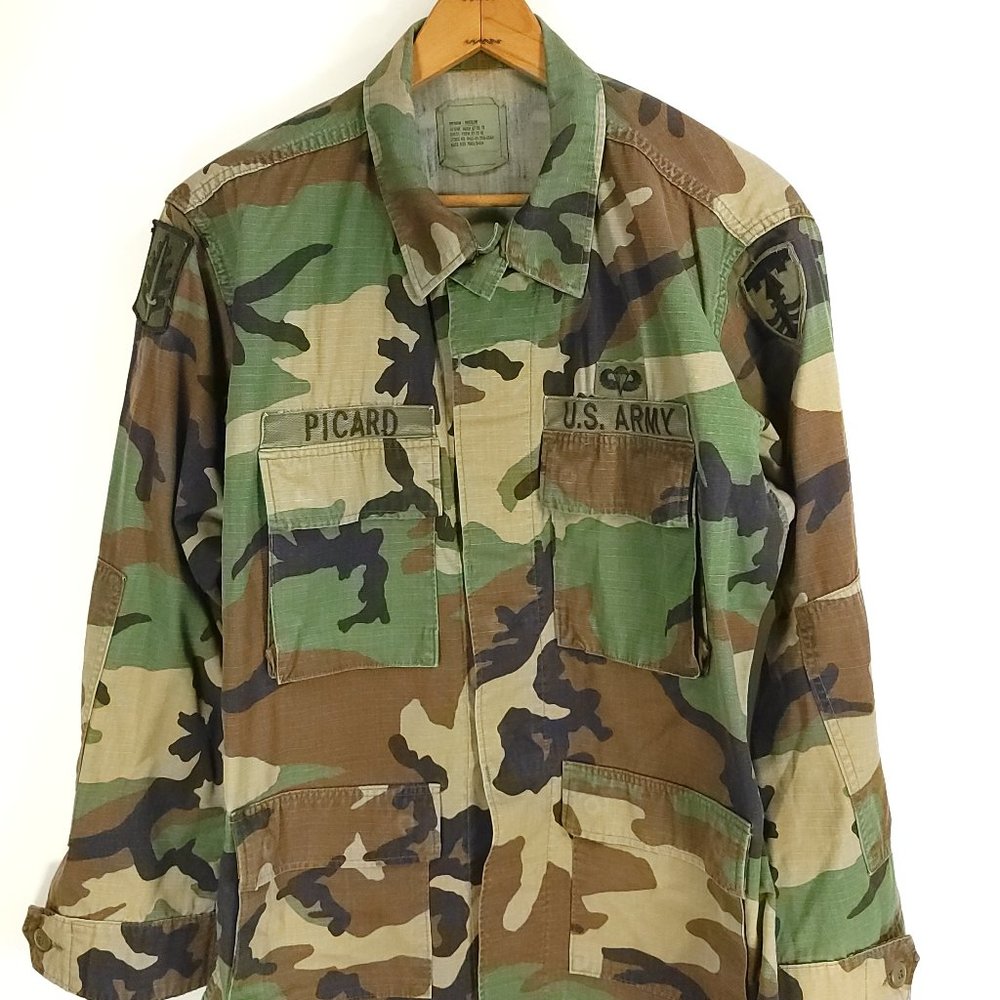 Vtg Military Coat Hot Weather Men's Med Woodland Pattern Combat Airborne Wings